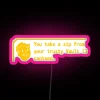 Neon sign of an orange canteen with a pink glow, inspired by Vault-Tec branding
