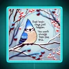 A vibrant blue neon sign featuring an encouraging message from a cheerful blue jay.