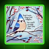 Encouraging blue jay with neon sign, reminding you to focus on the present moment.