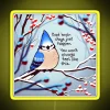 Encouraging blue jay perched on a neon sign, reminding us to stay optimistic even in difficult times.