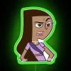 Colorful neon sign featuring a cartoon character in traditional Indian attire, with vibrant green hues.