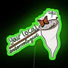 Neon sign with a green background and RGB lighting, featuring an entomologist logo.