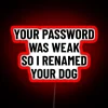 Security warning neon sign with a dog named Cybersecurity