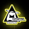 Yoyodyne Propulsion Systems neon sign in bright colors, Team Banzai logo
