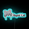 Cute cartoon cat with neon RGB lights in blue hues