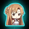 Yuuki Asuna from Sword Art Online standing in front of a colorful neon sign, showcasing their digital avatar.