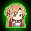 Yuuki Asuna from Sword Art Online with an RGB neon sign in the background, specifically highlighting the green tone of her...