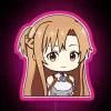 Yuuki Asuna from Sword Art Online poses with a pink RGB neon sign in the background.