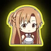 Sword Art Online's Asuna and Yuuki posed in front of a vibrant neon sign
