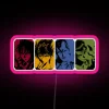 Neon pink sign with futuristic design elements