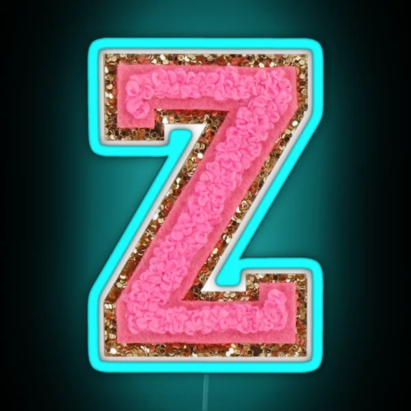 Z Bubblegum Glitter Varsity Letter Patches RGB Neon Sign