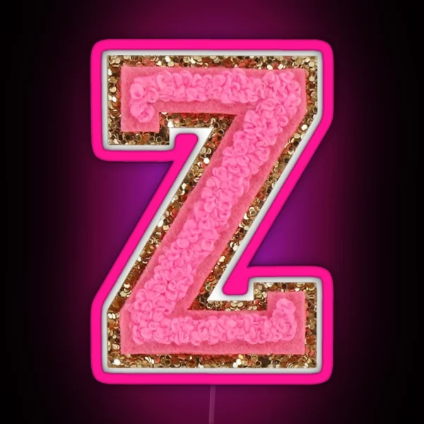 Z Bubblegum Glitter Varsity Letter Patches RGB Neon Sign