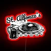 Neon sign reading "Zappa's St. Alfonzo's Pancake Breakfast" in bold, colorful letters.