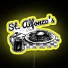Neon sign reading "Zappa's St Alfonzo's Pancake Breakfast" in yellow and RGB colors.