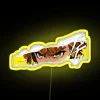 Zenitsu Agatsuma from Demon Slayer in neon sign style with bright yellow background.