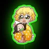 Zenitsu Agatsuma crying in front of an RGB neon sign, inspired by Kimetsu no Yaiba.