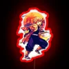Zenitsu from Demon Slayer holding an RGB neon sign with red lights.