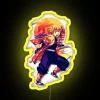 Zenitsu Agatsuma from Demon Slayer, illuminated by neon lights in a vibrant yellow hue.