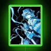 Neon sign with Zenitsu Agatsuma from Demon Slayer in bold green letters, surrounded by vibrant RGB colors.