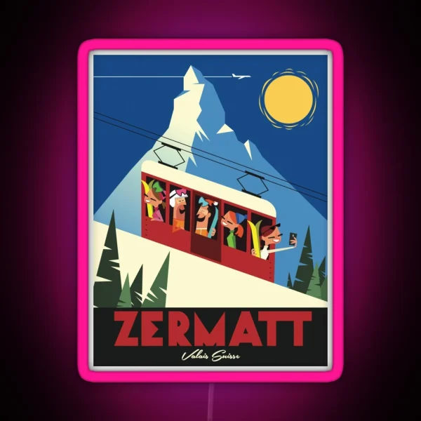 Zermatt Ski Poster RGB Neon Sign