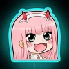 Neon sign with chibi character design and blue color scheme.