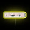 Zero Two from Darling in the FranXX, manga illustration with neon lights and yellow background.