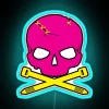 Zip tie wrapped around a skull, displaying a neon pink, yellow, and blue color scheme.