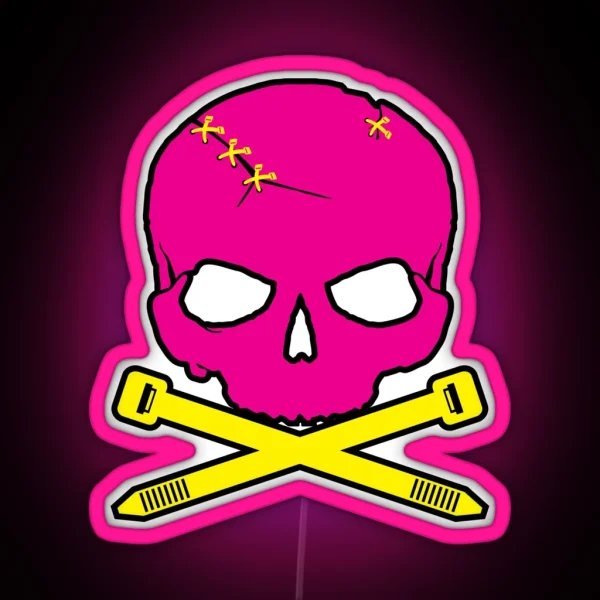 Zip Tie Skull Pink Yellow RGB Neon Sign