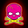 Neon zip tie skull sign with pink, yellow, and red accents in RGB format.