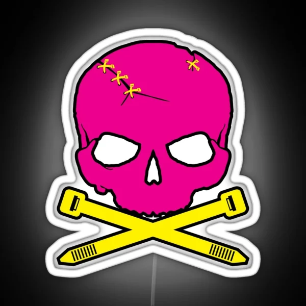 Zip Tie Skull Pink Yellow RGB Neon Sign