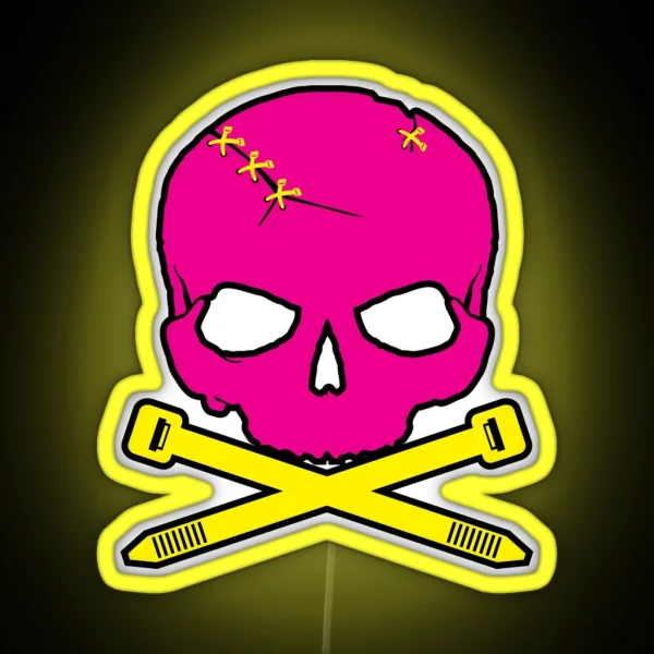 Zip Tie Skull Pink Yellow RGB Neon Sign