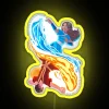 Atmospheric depiction of Zuko and Katara in harmony with elemental forces, surrounded by vibrant neon colors.