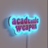 Academic supremacy in a bold, neon-lit display of knowledge.