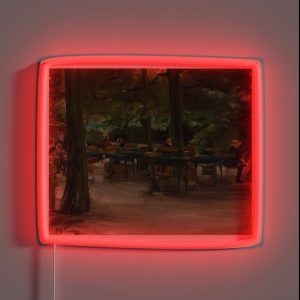 Beer Garden Munich Germany German Oktoberfest Biergarten Landscape Oil On Canvas Painting Print RGB Neon Sign