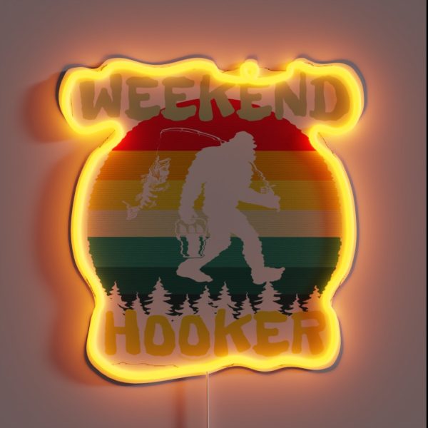 BIGFOOT FISHING WEEKEND HOOKER RETRO SUNSET RGB Neon Sign