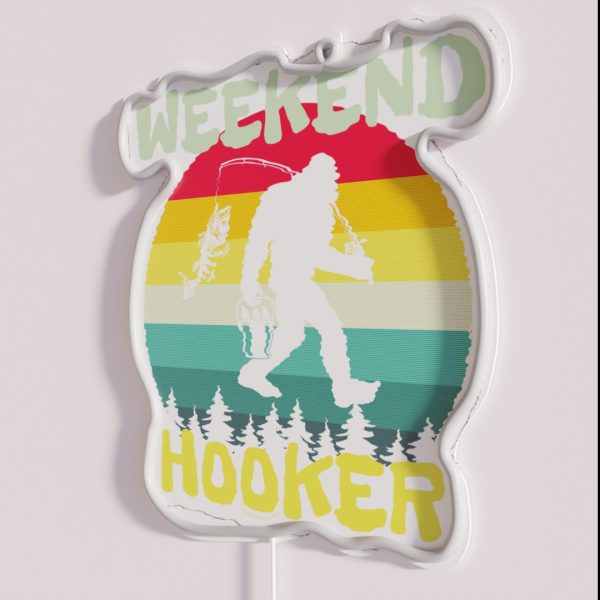 BIGFOOT FISHING WEEKEND HOOKER RETRO SUNSET RGB Neon Sign