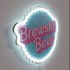 Vibrant RGB neon beer sign with 'Brewski' bold letters design