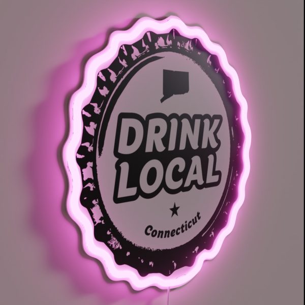 Drink Local Connecticut Craft Beer Bottle Cap RGB Neon Sign