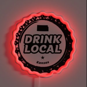 Drink Local Kansas Craft Beer Bottle Cap RGB Neon Sign
