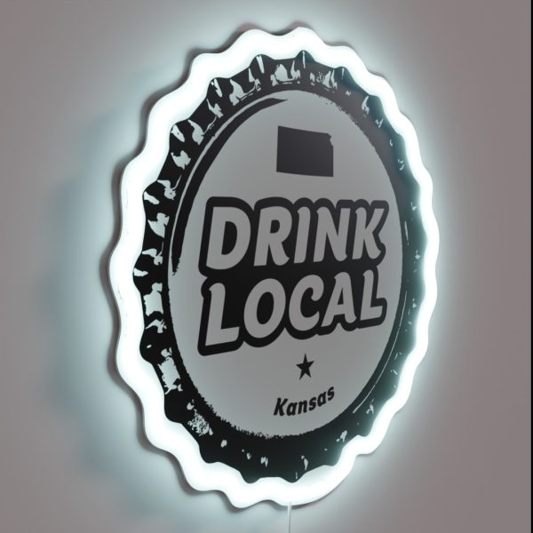 Drink Local Kansas Craft Beer Bottle Cap RGB Neon Sign