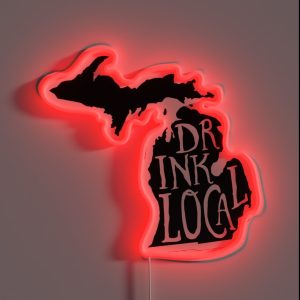 Drink Local Michigan State Outline Craft Beer RGB Neon Sign