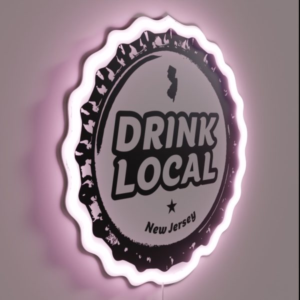 Drink Local New Jersey Craft Beer Bottle Cap RGB Neon Sign