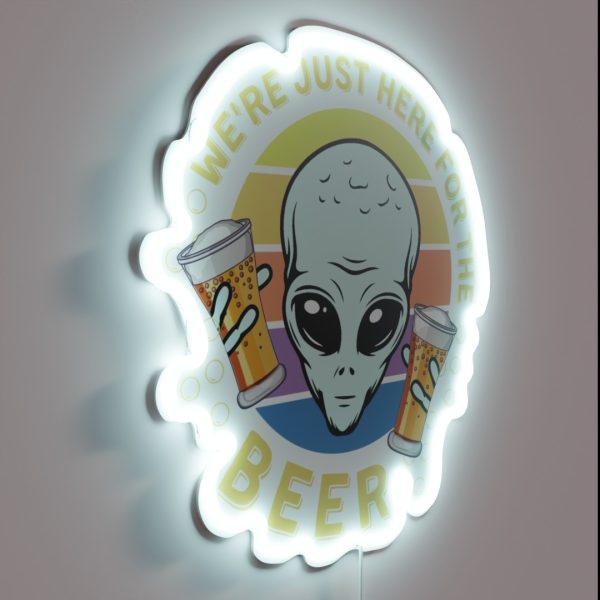 Funny Alien We Re Just Here For The Beer RGB Neon Sign