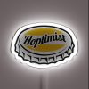 Neon-lit HOPTIMIST bottle cap logo shines with vibrant RGB colors