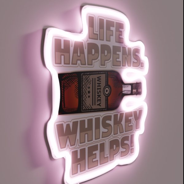 Life Happens Whiskey Helps Funny Drinking Whiskey RGB Neon Sign