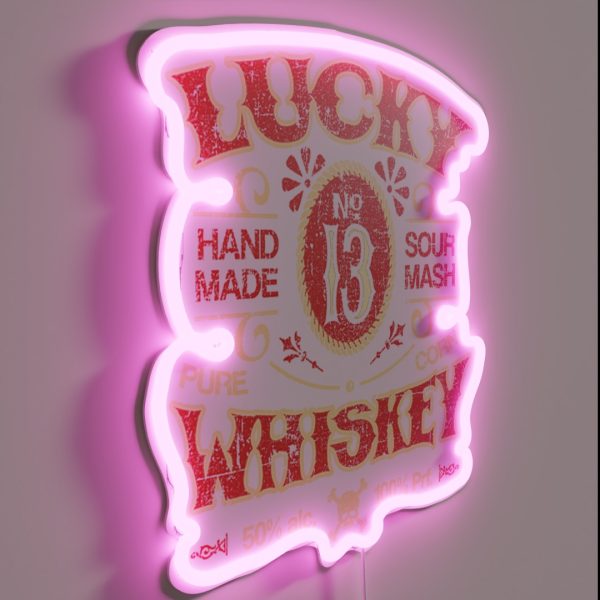 Lucky Whiskey Distressed And Faded RGB Neon Sign