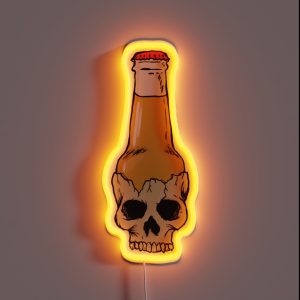 Skull Bottle Brewski Beer Bottle Skull RGB Neon Sign