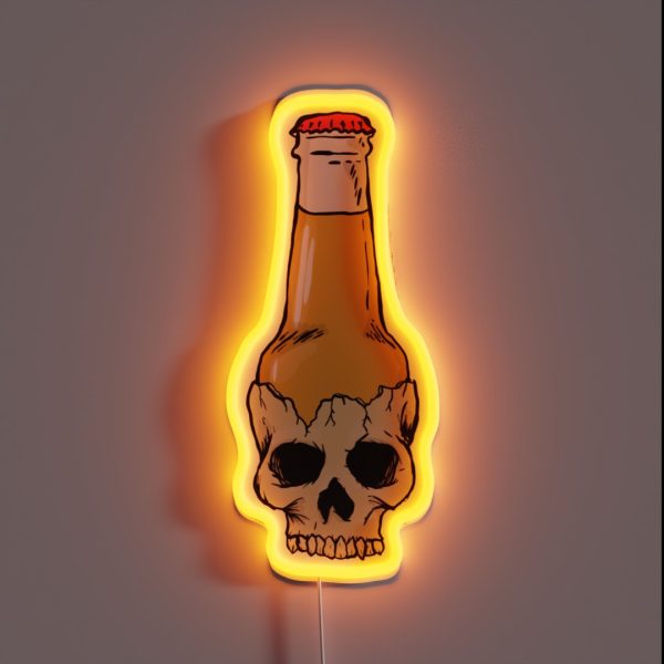 Skull Bottle Brewski Beer Bottle Skull RGB Neon Sign