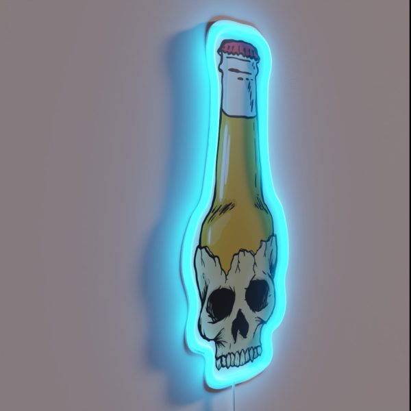 Skull Bottle Brewski Beer Bottle Skull RGB Neon Sign
