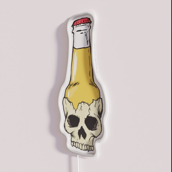 Skull Bottle Brewski Beer Bottle Skull RGB Neon Sign